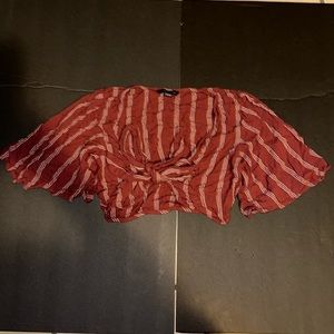 American Eagle women’s XS burgundy red striped flowy crop top with front tie